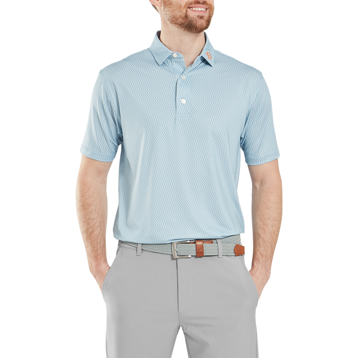 FootJoy Wiggle Print Lisle Golf Polo Shirt - Blue Jay/Pistachio/White