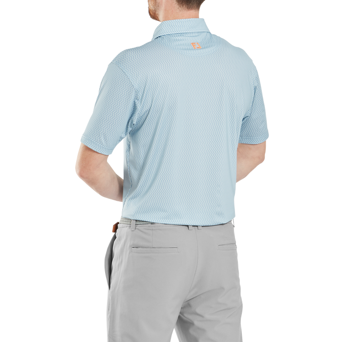 FootJoy Wiggle Print Lisle Golf Polo Shirt - Blue Jay/Pistachio/White