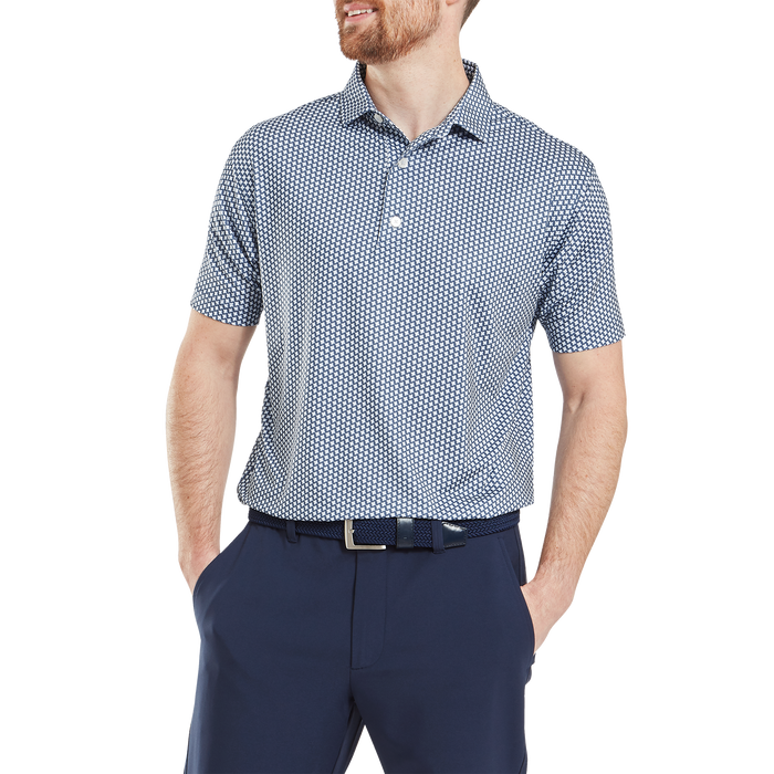 FootJoy Houndstooth Geo Lisle Golf Polo Shirt - Dark Denim