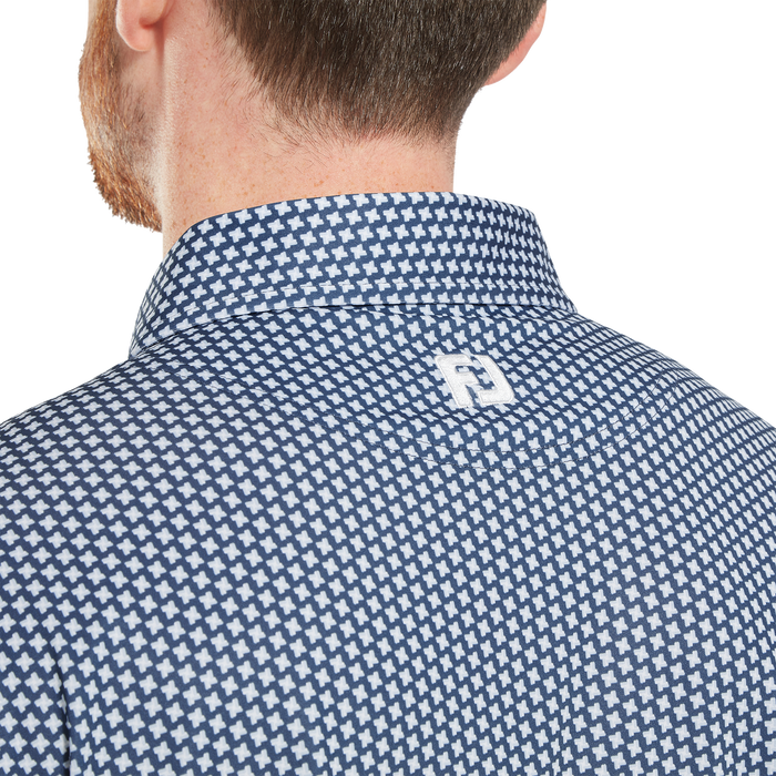 FootJoy Houndstooth Geo Lisle Golf Polo Shirt - Dark Denim