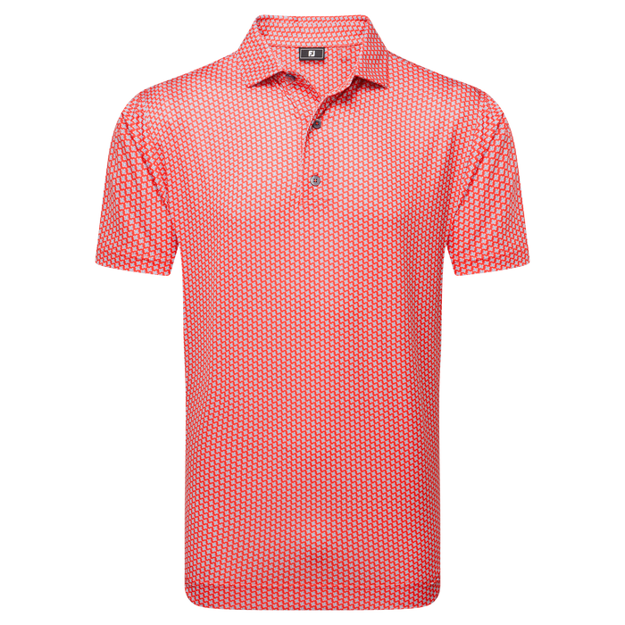 FootJoy Houndstooth Geo Lisle Golf Polo Shirt - Hibiscus Red