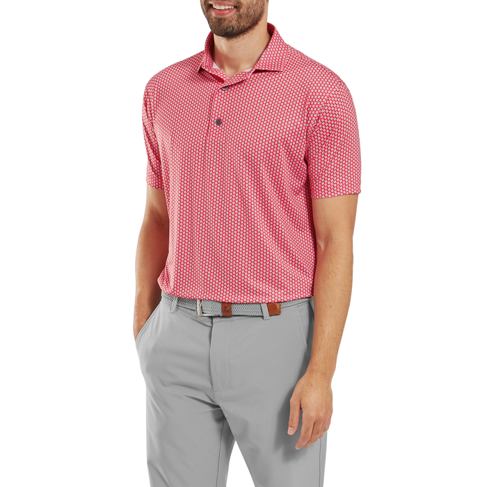 FootJoy Houndstooth Geo Lisle Golf Polo Shirt - Hibiscus Red