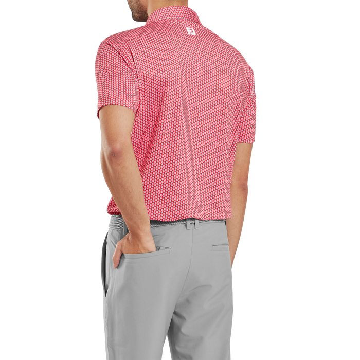 FootJoy Houndstooth Geo Lisle Golf Polo Shirt - Hibiscus Red