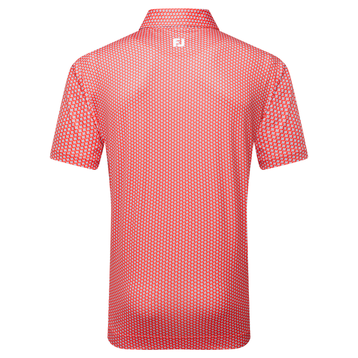 FootJoy Houndstooth Geo Lisle Golf Polo Shirt - Hibiscus Red