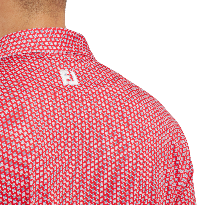 FootJoy Houndstooth Geo Lisle Golf Polo Shirt - Hibiscus Red