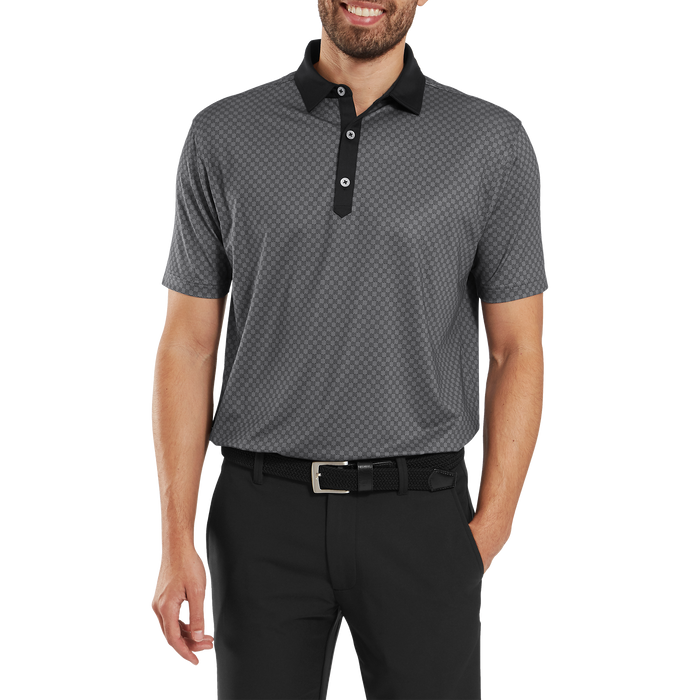 FootJoy Checker Print Lisle Golf Polo Shirt - Black/White