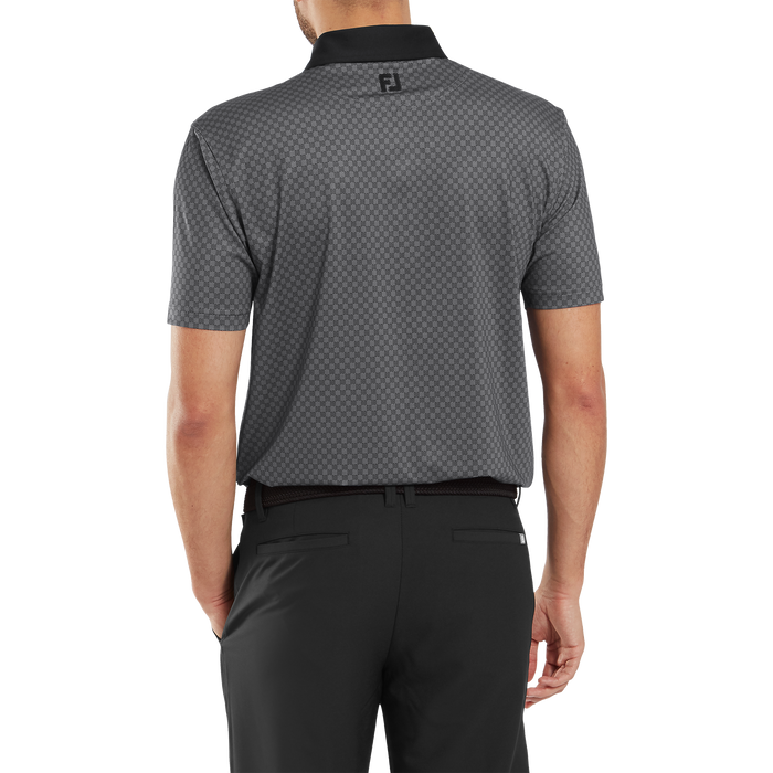 FootJoy Checker Print Lisle Golf Polo Shirt - Black/White