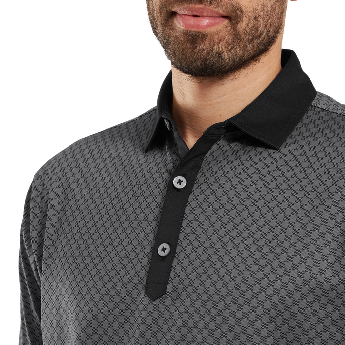 FootJoy Checker Print Lisle Golf Polo Shirt - Black/White