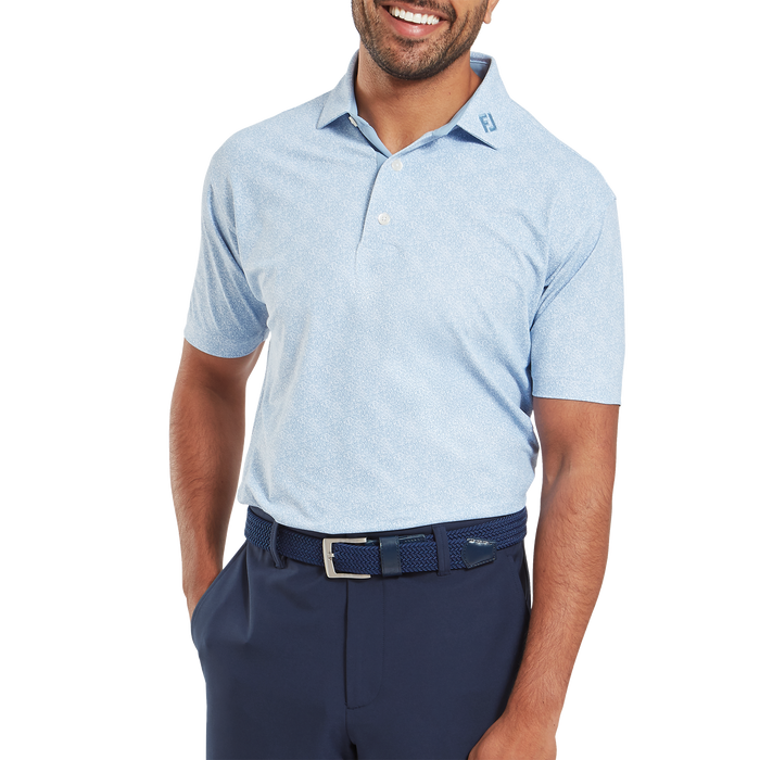 FootJoy Speckle Print Lisle Golf Polo Shirt - Blue Jay/White