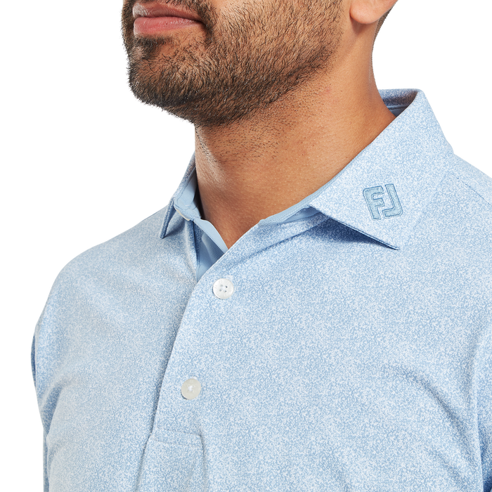 FootJoy Speckle Print Lisle Golf Polo Shirt - Blue Jay/White