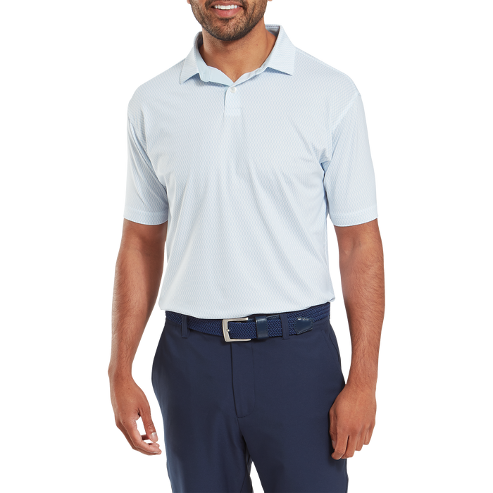 FootJoy Irongate Print Lisle Golf Polo Shirt - White with Skyway