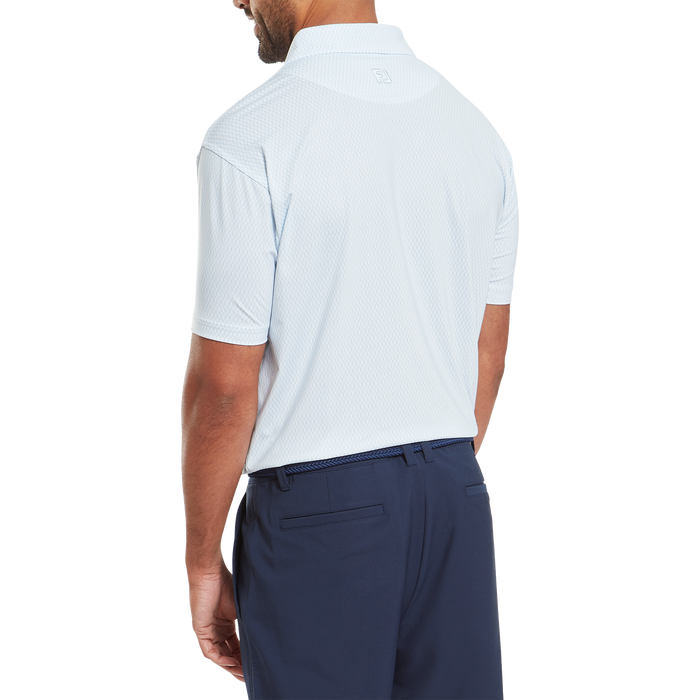 FootJoy Irongate Print Lisle Golf Polo Shirt - White with Skyway