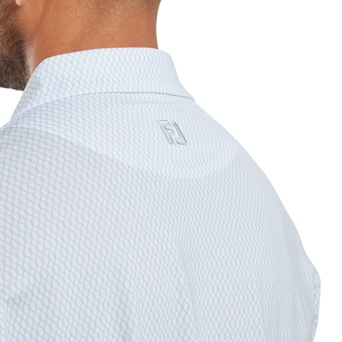 FootJoy Irongate Print Lisle Golf Polo Shirt - White with Skyway