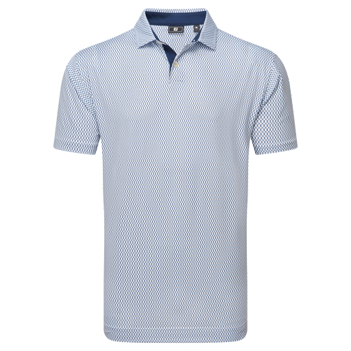 FootJoy Irongate Print Lisle Golf Polo Shirt - White/Navy