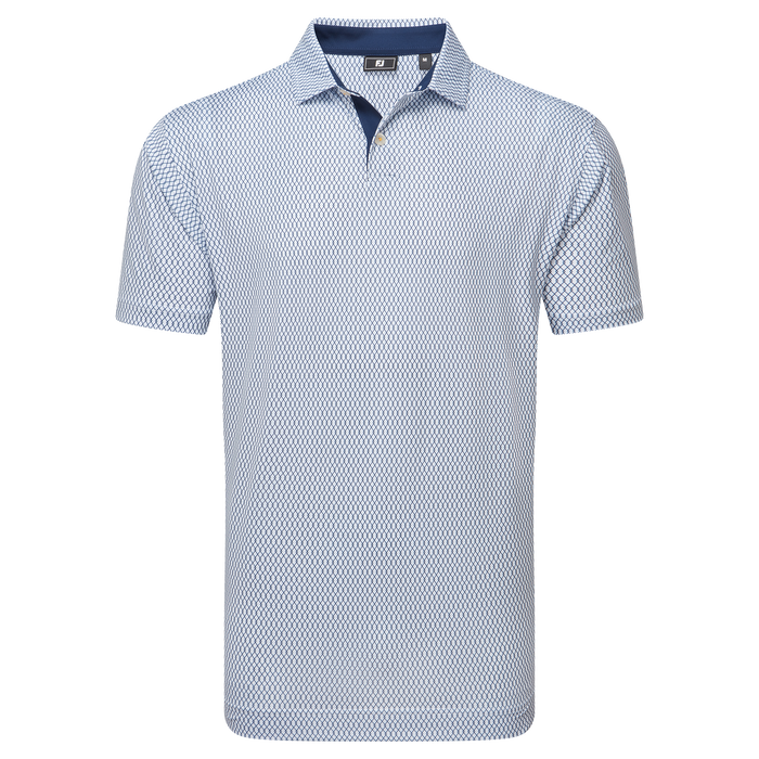 FootJoy Irongate Print Lisle Golf Polo Shirt - White/Navy