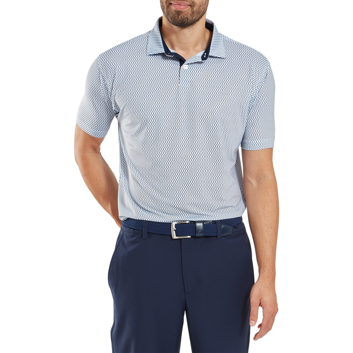 FootJoy Irongate Print Lisle Golf Polo Shirt - White/Navy