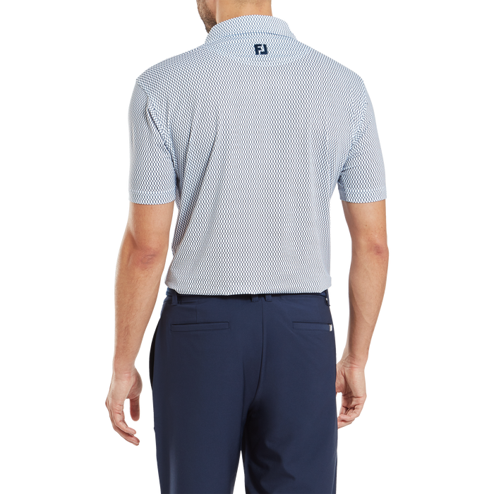 FootJoy Irongate Print Lisle Golf Polo Shirt - White/Navy