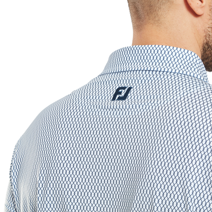 FootJoy Irongate Print Lisle Golf Polo Shirt - White/Navy