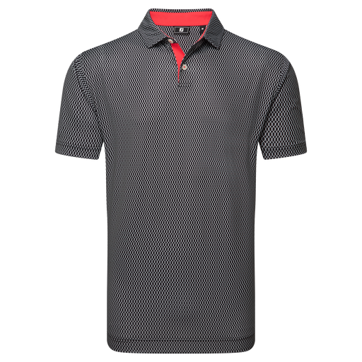 FootJoy Irongate Print Lisle Golf Polo Shirt - Black/White