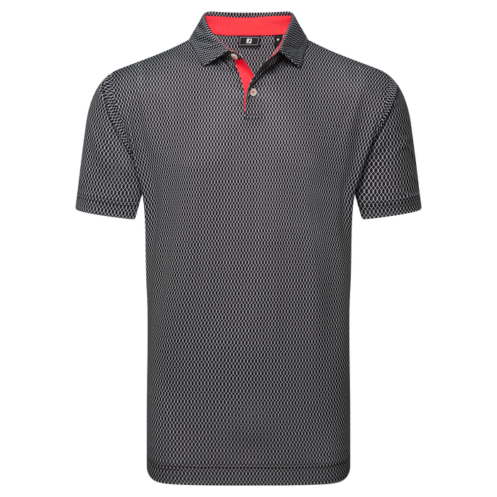 FootJoy Irongate Print Lisle Golf Polo Shirt - Black/White