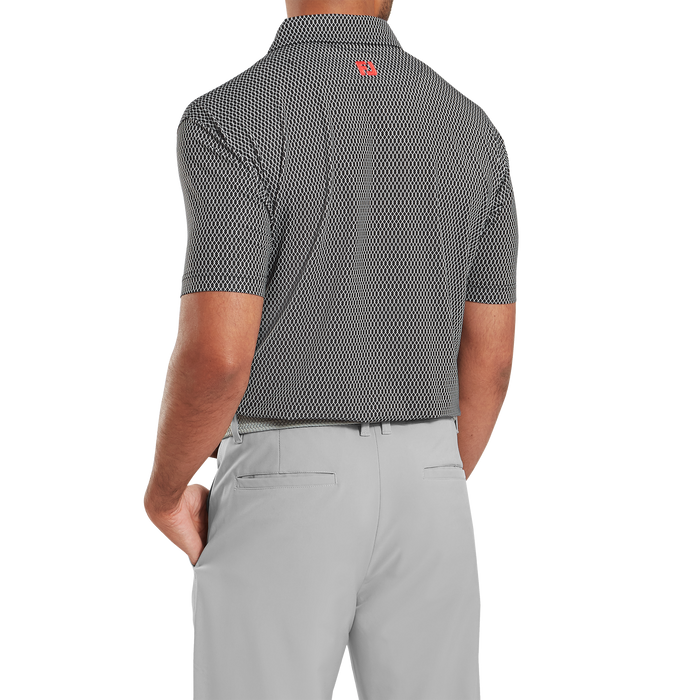 FootJoy Irongate Print Lisle Golf Polo Shirt - Black/White