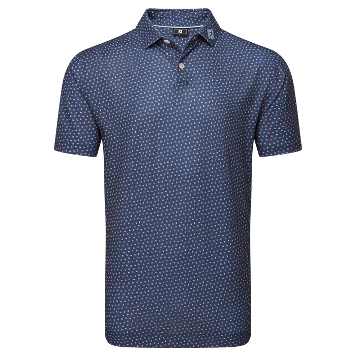 FootJoy Bounce Print Pique Golf Polo Shirt - Dark Denim