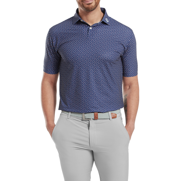 FootJoy Bounce Print Pique Golf Polo Shirt - Dark Denim