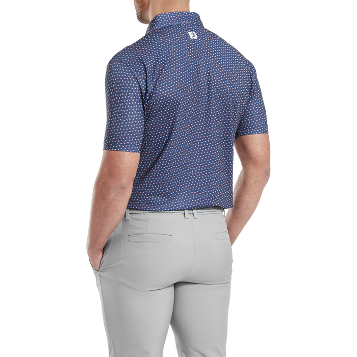 FootJoy Bounce Print Pique Golf Polo Shirt - Dark Denim