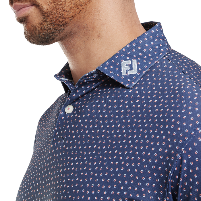 FootJoy Bounce Print Pique Golf Polo Shirt - Dark Denim