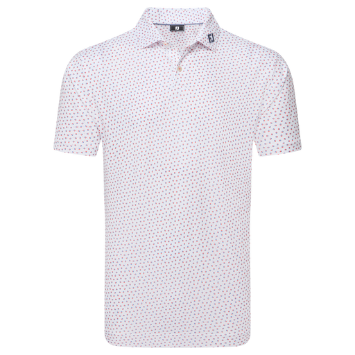 FootJoy Bounce Print Pique Golf Polo Shirt - White/Hibiscus/Flint