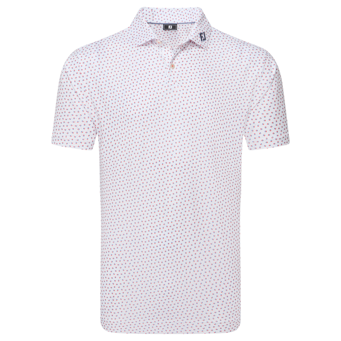 FootJoy Bounce Print Pique Golf Polo Shirt - White/Hibiscus/Flint