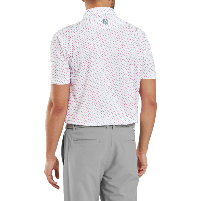 FootJoy Bounce Print Pique Golf Polo Shirt - White/Hibiscus/Flint