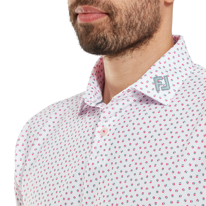 FootJoy Bounce Print Pique Golf Polo Shirt - White/Hibiscus/Flint