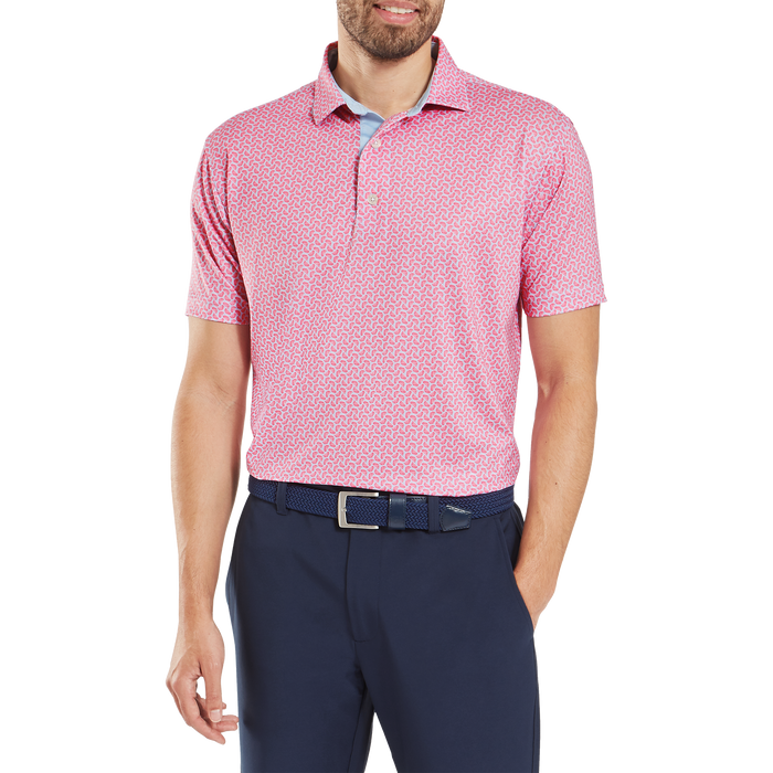 FootJoy Citrus Print Lisle Golf Polo Shirt - Pink Lemonade/Skyway