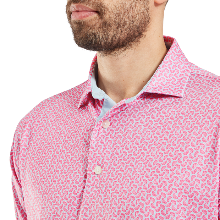 FootJoy Citrus Print Lisle Golf Polo Shirt - Pink Lemonade/Skyway