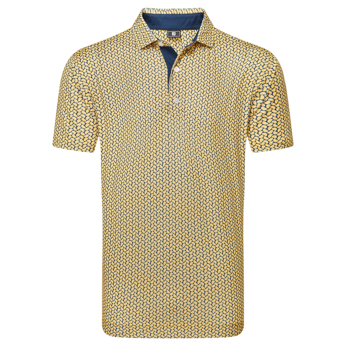 FootJoy Citrus Print Lisle Golf Polo Shirt - Taxi/Navy