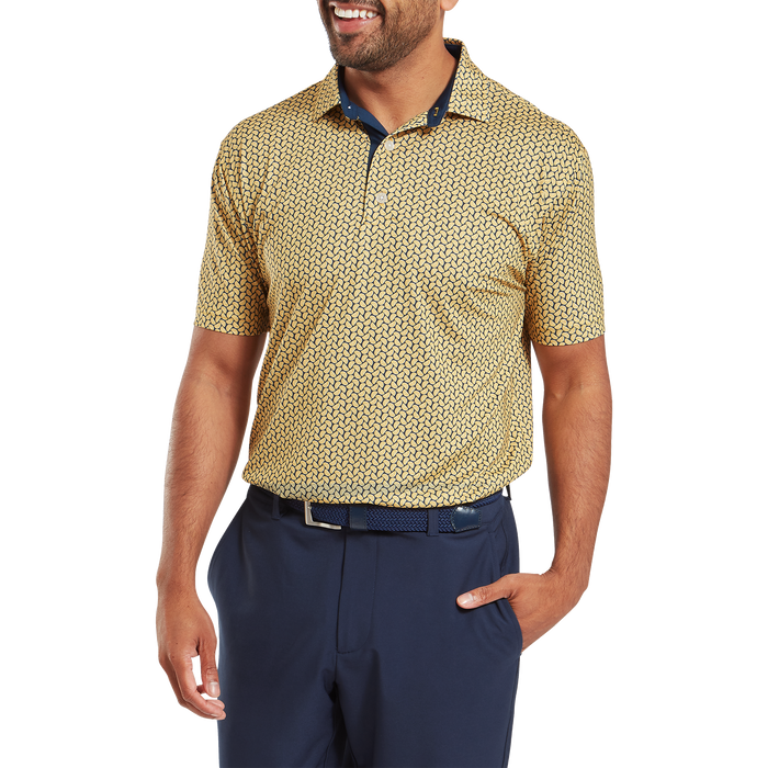 FootJoy Citrus Print Lisle Golf Polo Shirt - Taxi/Navy