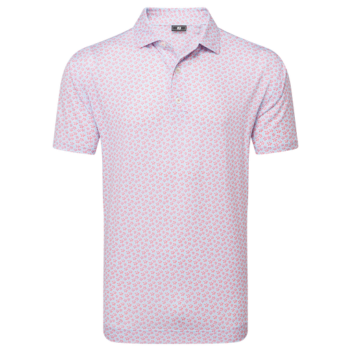 FootJoy Floral Sketch Print Lisle Golf Polo Shirt - Pink Lemonade/Skyway