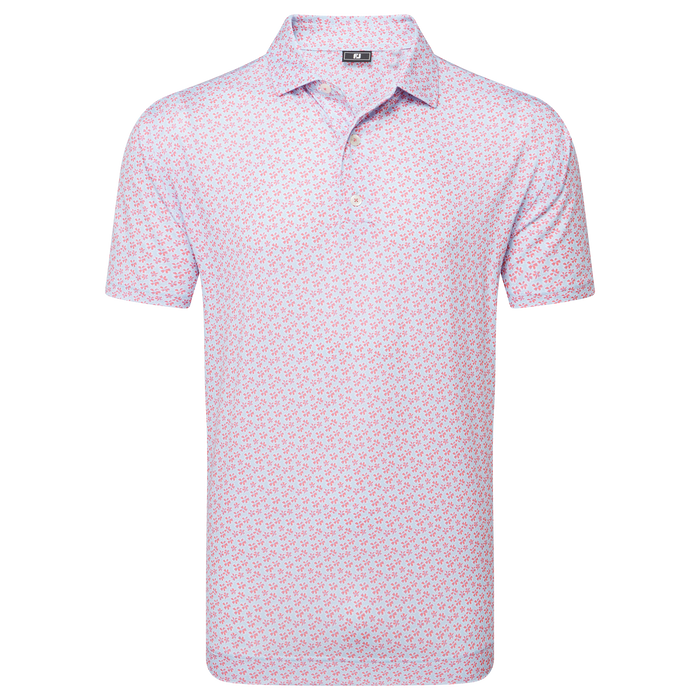 FootJoy Floral Sketch Print Lisle Golf Polo Shirt - Pink Lemonade/Skyway