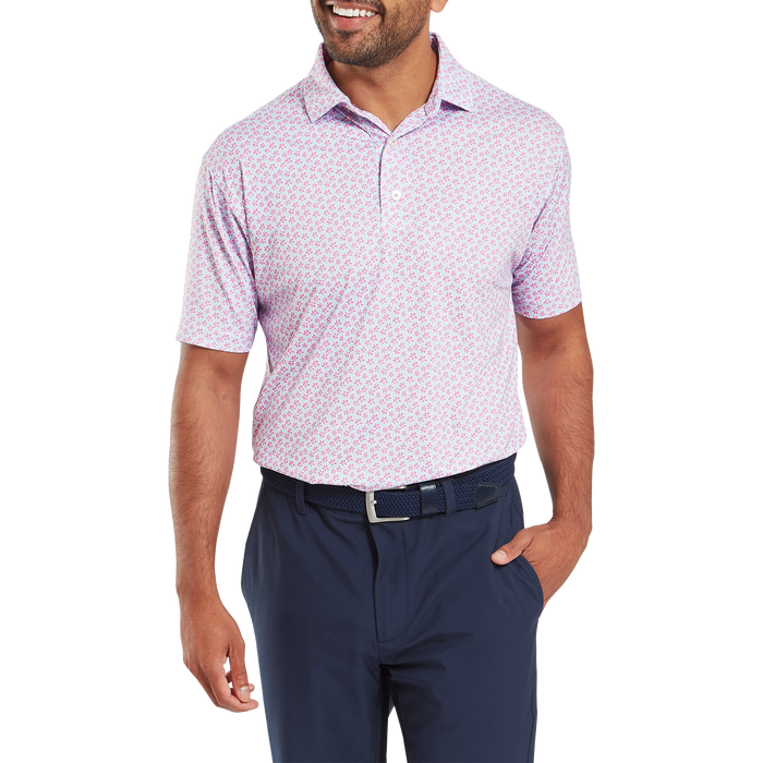 FootJoy Floral Sketch Print Lisle Golf Polo Shirt - Pink Lemonade/Skyway