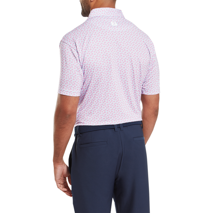 FootJoy Floral Sketch Print Lisle Golf Polo Shirt - Pink Lemonade/Skyway