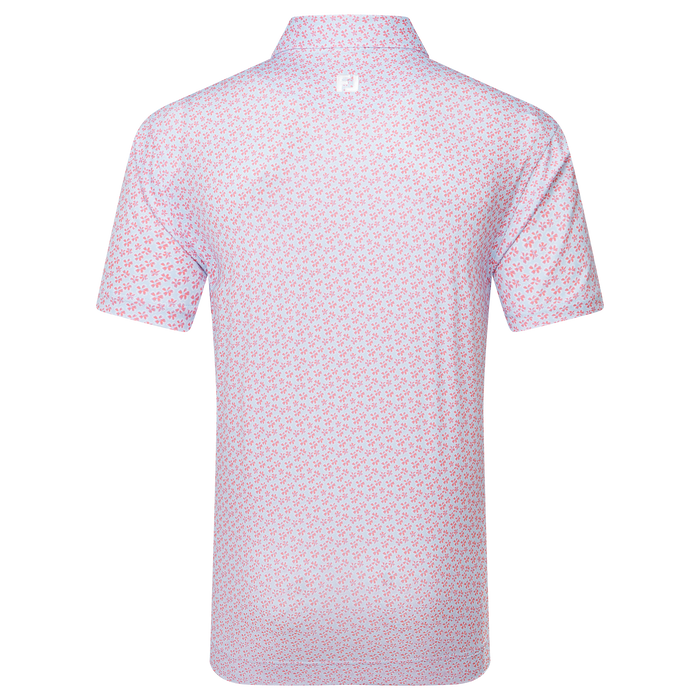 FootJoy Floral Sketch Print Lisle Golf Polo Shirt - Pink Lemonade/Skyway