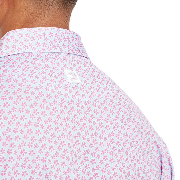 FootJoy Floral Sketch Print Lisle Golf Polo Shirt - Pink Lemonade/Skyway