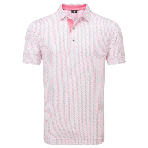 FootJoy Figure Print Lisle Golf Polo Shirt - White/Pink Lemonade