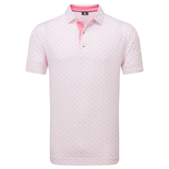 FootJoy Figure Print Lisle Golf Polo Shirt - White/Pink Lemonade