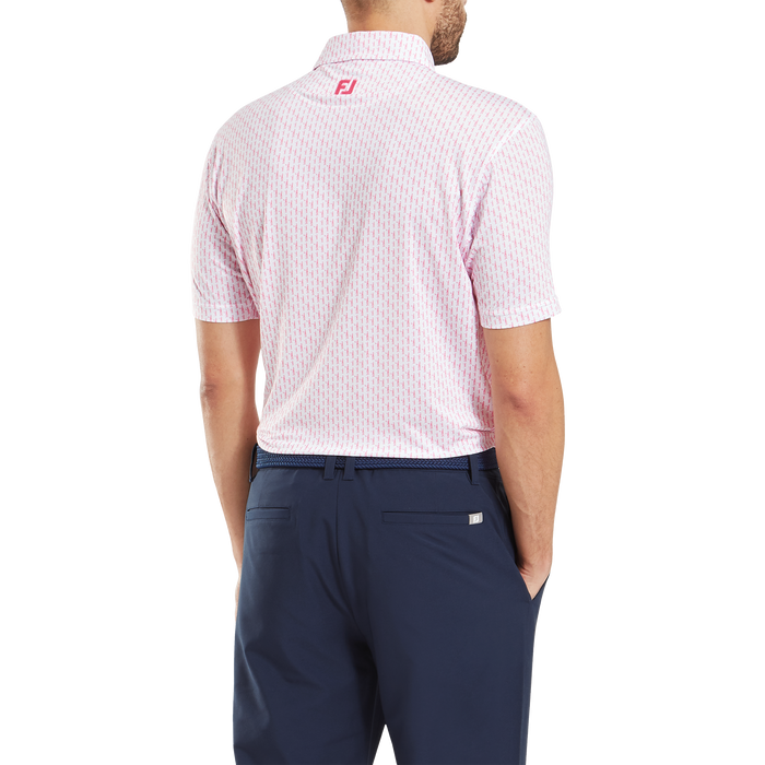 FootJoy Figure Print Lisle Golf Polo Shirt - White/Pink Lemonade