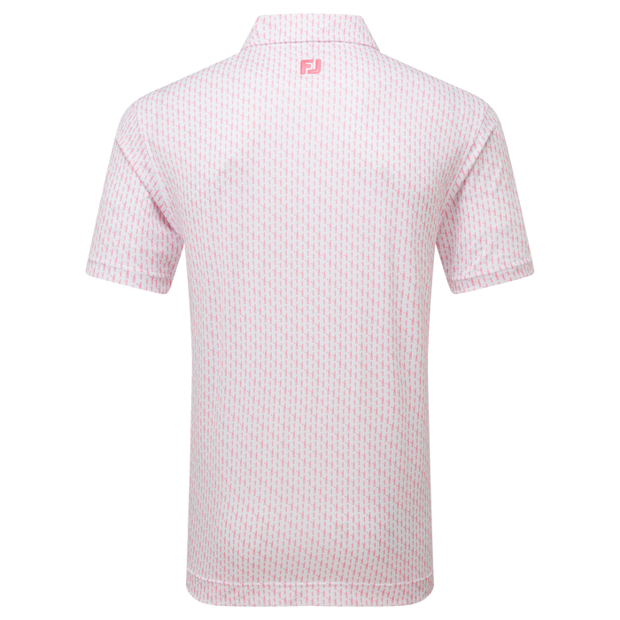 FootJoy Figure Print Lisle Golf Polo Shirt - White/Pink Lemonade