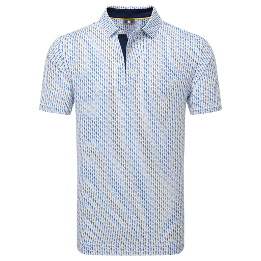 FootJoy Figure Print Lisle Golf Polo Shirt - White/Navy