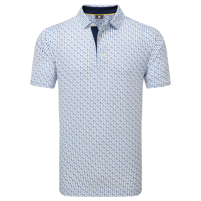 FootJoy Figure Print Lisle Golf Polo Shirt - White/Navy