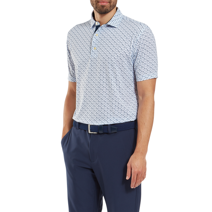 FootJoy Figure Print Lisle Golf Polo Shirt - White/Navy